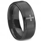 COI Black Tungsten Carbide Cross Wedding Band Ring - TG1816
