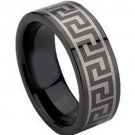 COI Black Tungsten Carbide Greek Key Wedding Band Ring - TG673