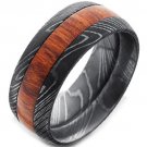 COI Black Tungsten Carbide Damascus Ring With Wood - TG4567