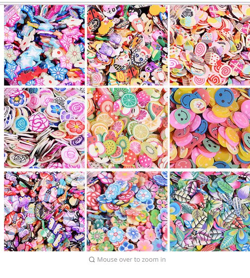 1000pcs/pack 3D Fruit Flowers Feather sticker Tiny Fimo Slices