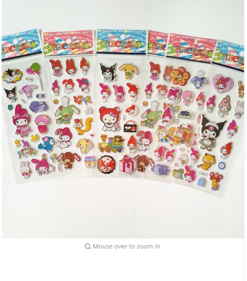 6 sheets Little Lovely My Melody kuromi Rabbit Decorative PVC Stickers
