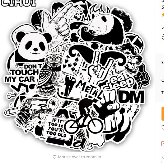 50pcs Random Black and White Sticker Graffiti Punk JDM Cool Stickers