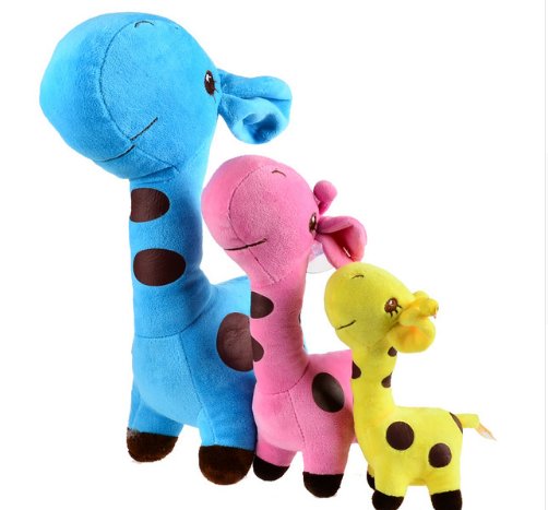 3pcs, BOHS Soft Plush Giraffe Family Set Blue Dad Mum Yellow Kids