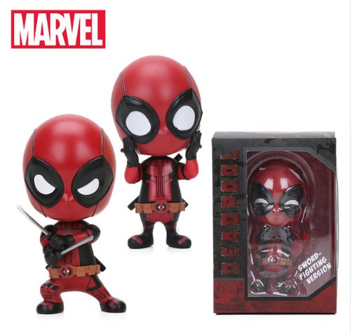 Mini 10cm Marvel Toys Deadpool Figure Bobble-Head 1/10 Scale Pre-painted