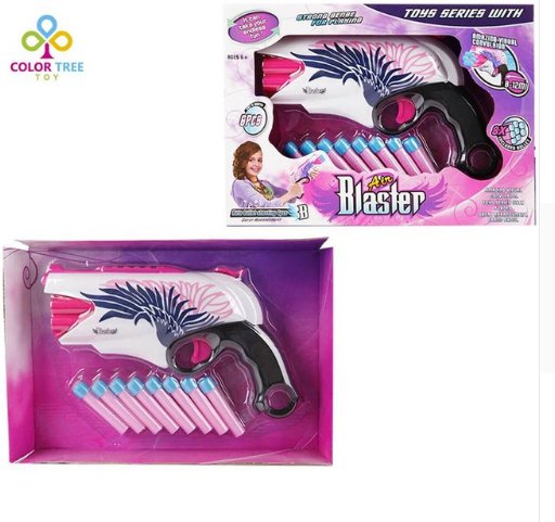 6 Bursts Soft Bullet Gun Plastic Children's Toy Pink Angel Guns Outdoor