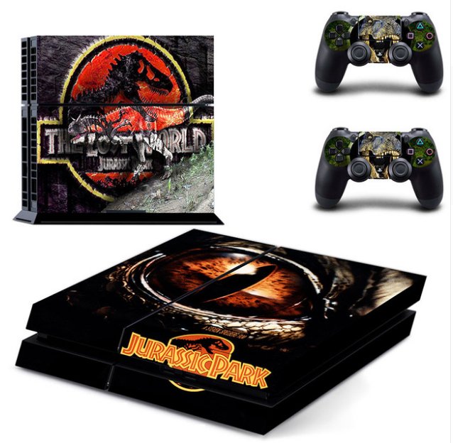 For PS4 Playstation 4 Console Skin Decal Sticker Jurassic Park + 2 Controller Skins
