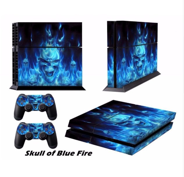 PS4 CONSOLE + CONTROLLER DECAL STICKER SKIN SET BLUE SKULL