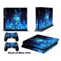 PS4 CONSOLE + CONTROLLER DECAL STICKER SKIN SET BLUE SKULL