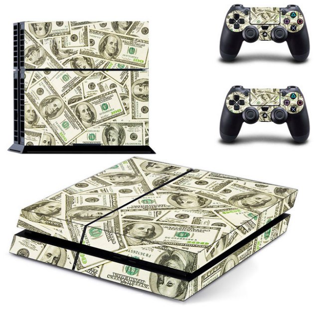 US Dollars Cash Skin Sticker For PS4 PlayStation + 2 Controllers Skin Decals