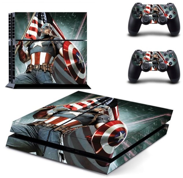 PS4 Skin Sticker Captain America Cove Decal for PS4 Console System & 2 Controllers Protective Skins