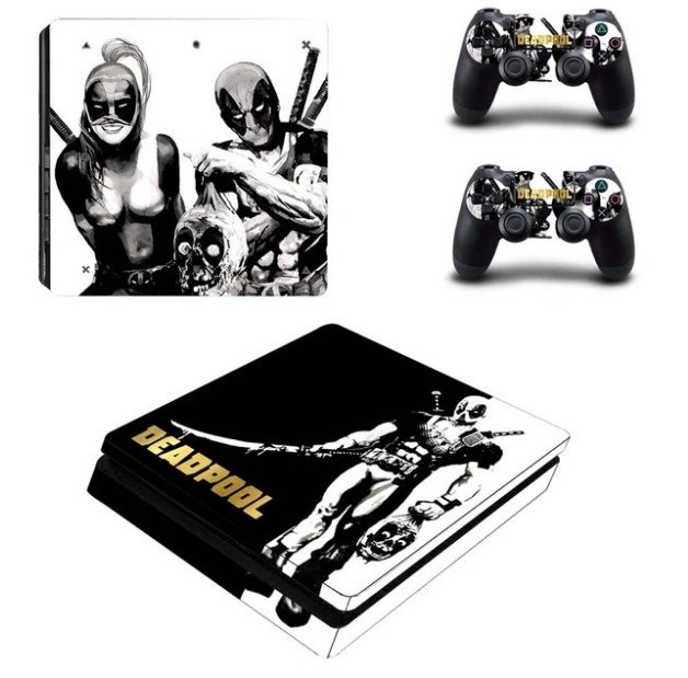 DealPool Protector Vinyl Skin Kit Deal Pool Decals for PS4 Slim Console + 2 Controller PS4 Slim S