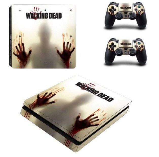 Walking Dead Design Cover Warp PS4 Slim Skin Sticker for PS4 Slim Console System +2Controller