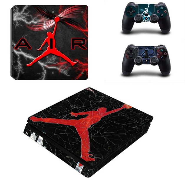 PS4 Slim Skin Sticker Air Man:Jordan Vinyl Decals Kit for PS4 Console+2 Controller Skins Full Cover