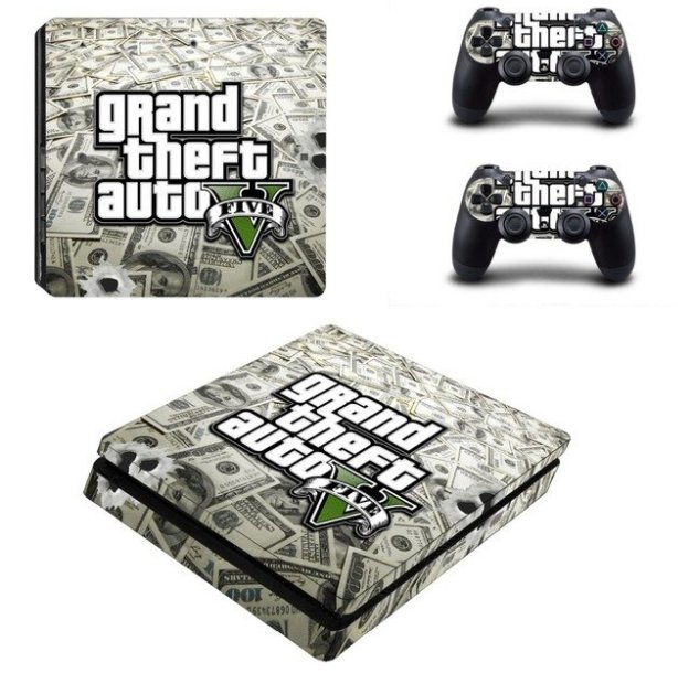 GTA 5 Design Vinyl PS4 Slim Sticker for Sony PS4 Slim Console+2PCS Skin Decal Controller Stickers