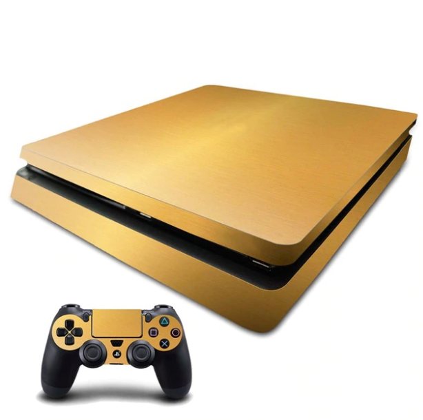 Golden Skin for PS4 Slim Console Sticker for Sony PS4 Slim Skins + 2Pcs Controller Protective Cover