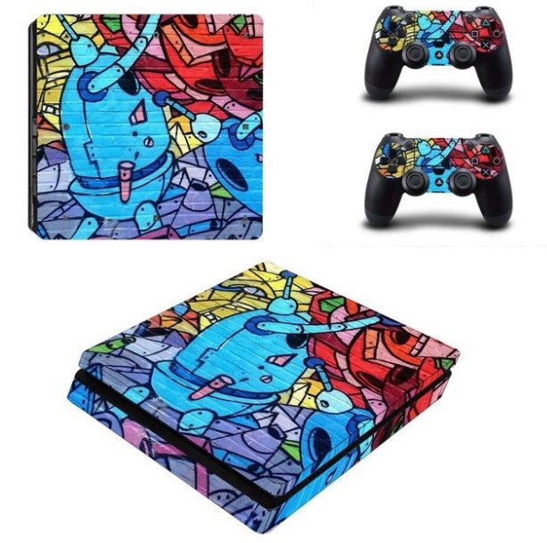 Graffiti PS4 Slim Skin Sticker Vinyl Decal Cover for Sony PS4 Slim Console System+2 Controllers