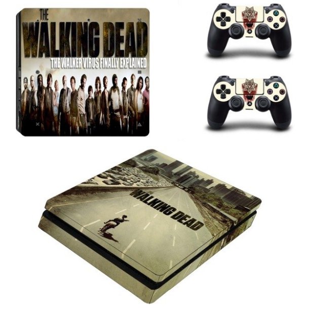 The Walking Dead PS4 Slim Sticker Vinyl Decal Skins Kit for Sony PS4 Slim Console +2Controller