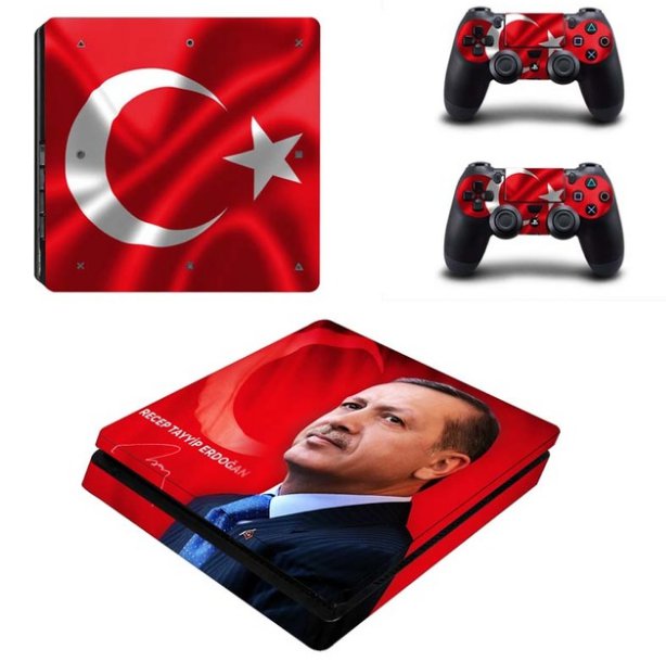 Turkey Flag Decal PS4 Slim Skin For PS4 Console PS4 Slim Skin Stickers+2Pcs Controller Protective