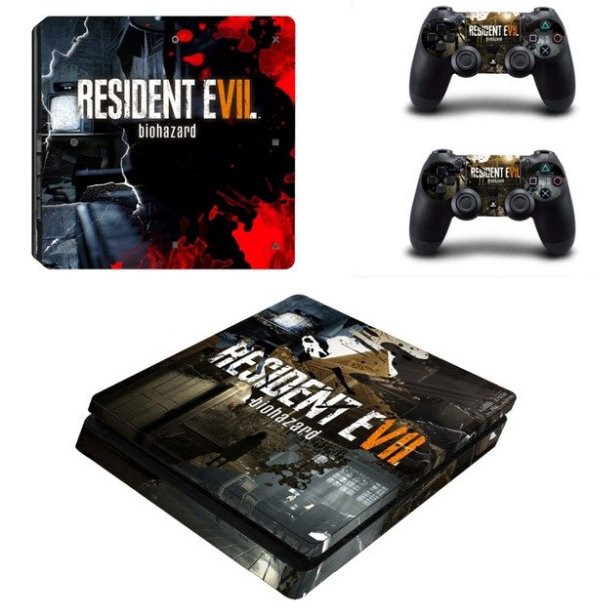 PS4 Slim Console Skin+2 Controllers Sticker Vinyl Decal Kit for Sony PS4 Slim Resident Evil 7