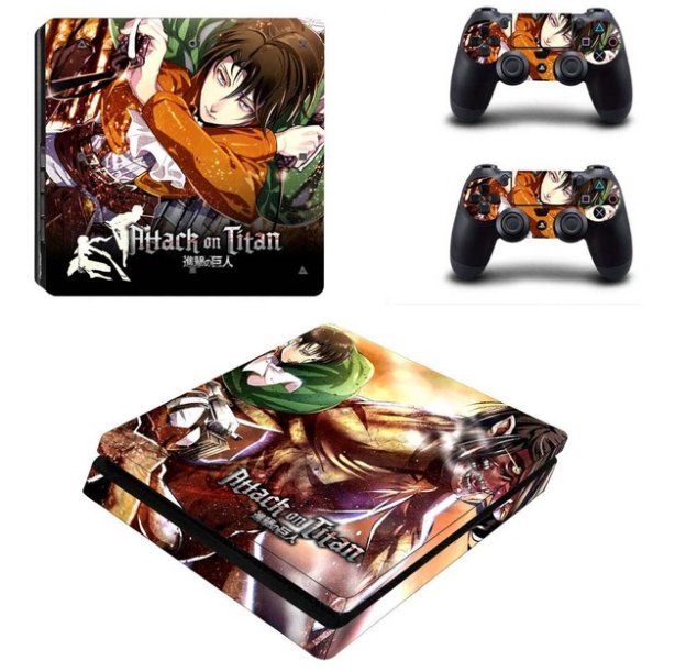PS4 Slim Skin Sticker Decals Designed for PS4 Slim Console+2 Controller Skins - Attack on Titan