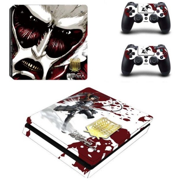 PS4 Slim Skin Sticker Decals Designed for PS4 Slim Console+2 Controller Skins - Attack on Titan