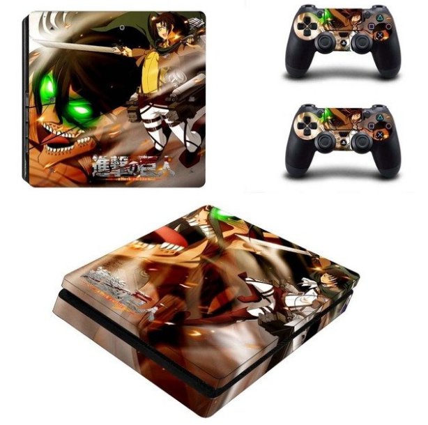 PS4 Slim Skin Sticker Decals Designed for PS4 Slim Console+2 Controller Skins - Attack on Titan