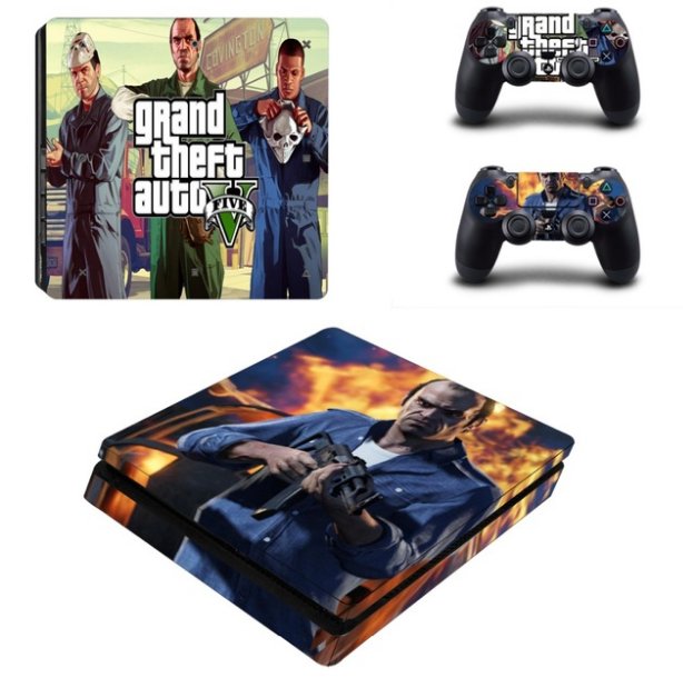 GTA 5 Design PS4 Slim Skin Sticker Cover Decal For PS4 Slim Console+2 Controller Skins