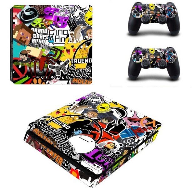 Amine Graffiti PS4 Slim Skin Sticker Decal For Sony PS4 Slim Console+2 Controllers PS4 Slim Stickers