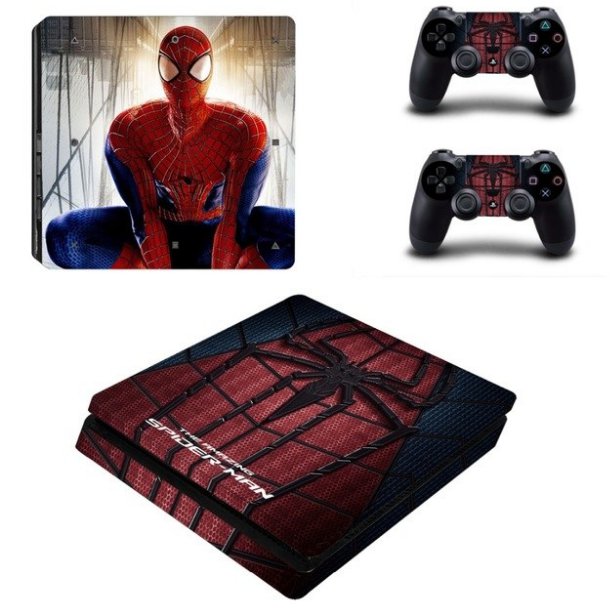 Spiderman Design Vinyl PS4 Slim Sticker for Sony PS4 Slim Console+2pcs Skin Decal Controller