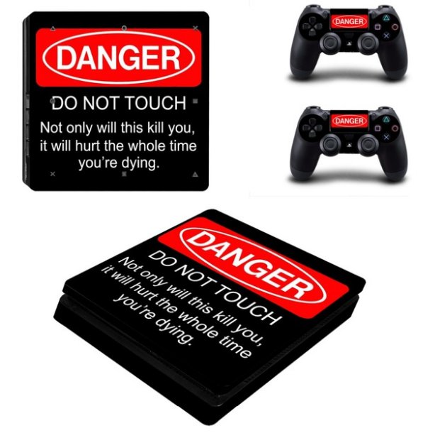 Danger Vinyl Cover Decal PS4 Slim Skin Sticker for Sony PS4 Console+2PCS Design Stickers