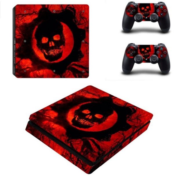 Red Skull Vinyl Decal Full Body Cover Skins PS4 Slim Sticker for Sony PS4 Slim Console+Controller