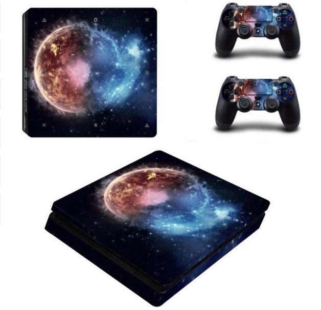 PS4 Slim Console Dualshock Controllers Skin Set Vinyl Decal Starry Sky Sticker for PS4 Slim Console