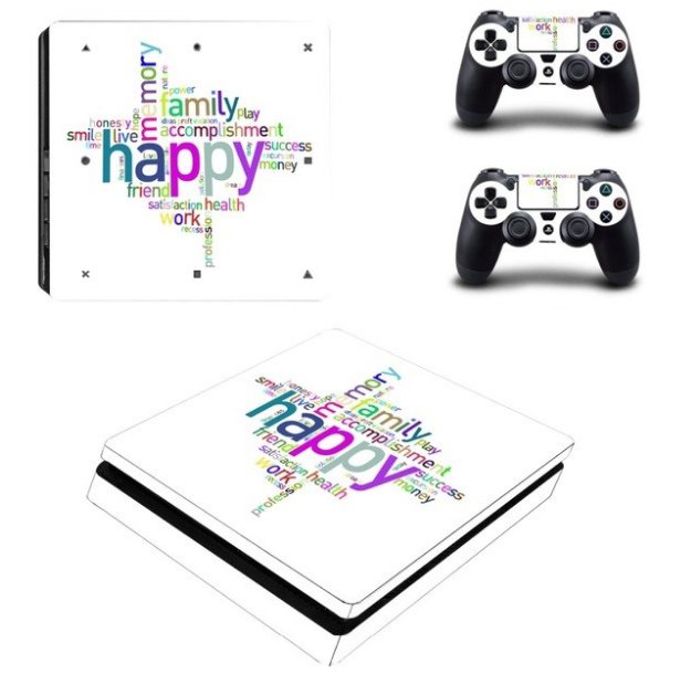 Vinyl Decal Protective Skin Cover Sticker for PS4 Slim Console & Controller - Happy Graffiti