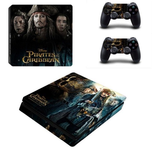 PS4 Slim Console+Controllers Skin Set Vinyl Decal Sticker for PS4 Slim Console-Pirates Caribbean
