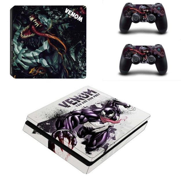 Venom Design PS4 Slim Sticker Vinyl Skins for Sony PS4 Slim Console+2 Wireless Controller