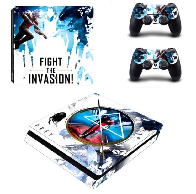 PS4 Slim Console+Controllers Skin Set Vinyl Decal Sticker for PS4 Slim Console-Fight the Invasion