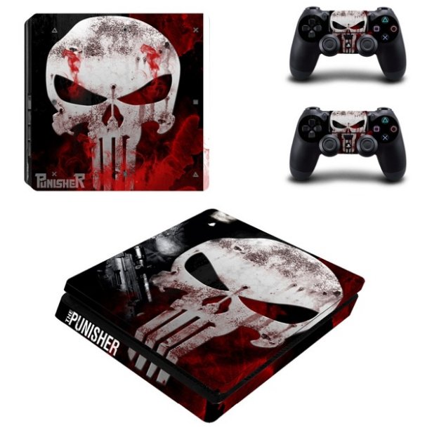 The Punisher Vinyl Decal PS4 Slim Sticker for PS4 Slim Console Skin Stickers+2Pcs Controller