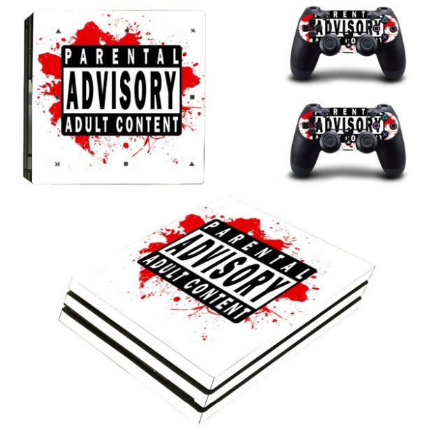 Parental Advisory Decals PS4 Pro Console Skin+2Controller Vinyl Sticker Design for Sony PS4 Pro