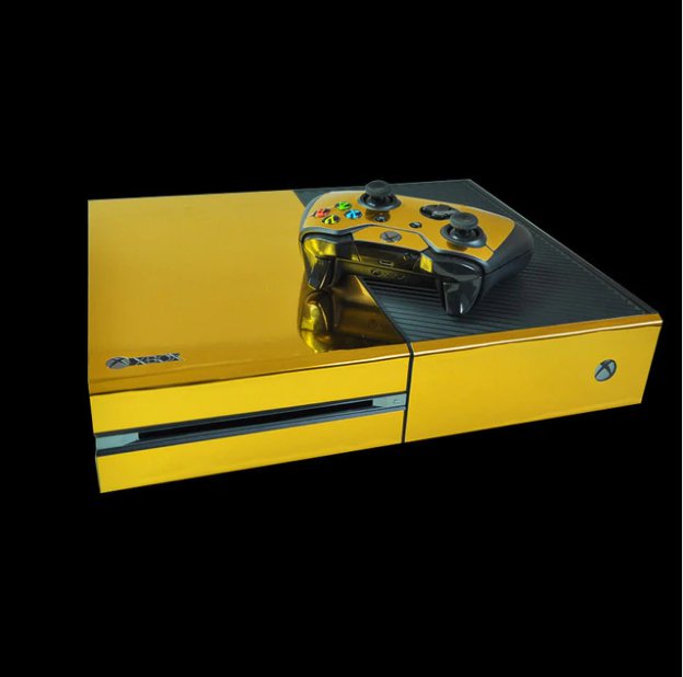 Gold Glossy Decal Skin Sticker for Xbox One Console & 2 Controllers