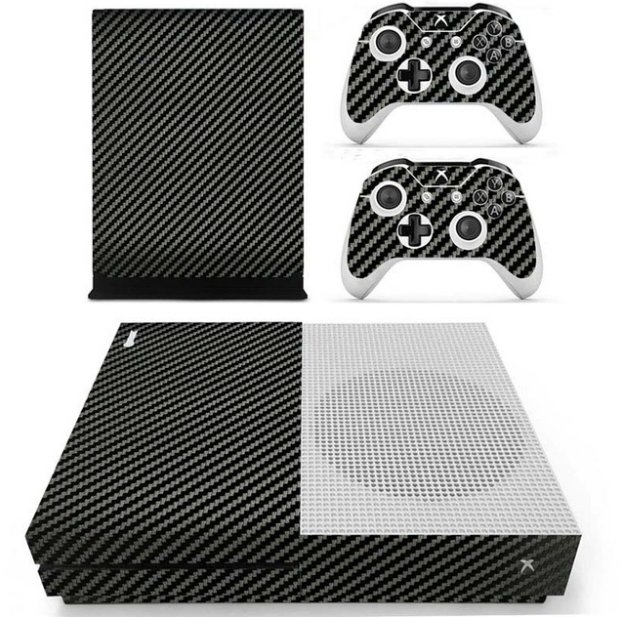 Black Carbon Fiber Full Protective Skin Sticker Cover Decal for XBOX 1Slim Console +2Controller