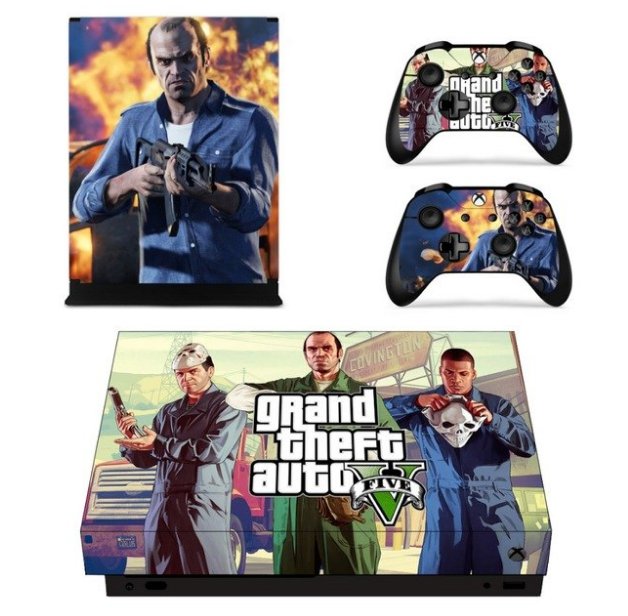 GTA 5 Vinyl Decal Cover Protective Warp Skin for XBOX 1 X Console Skin+2Controllers Sticker