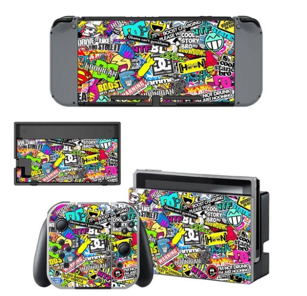 Graffiti Decals Stickers Skin +2Pcs Screen Protector Console+Joy-con Controller+Dock Protection Kit