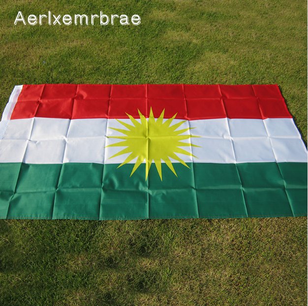 Free Shipping Kurdish flag 60*90cm Polyester Hanging Flag+Bannes 2 Sides Printed Home flag