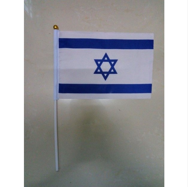 free shipping 100 PCS/ lot world flags printed 14 * 21cm Israel hand wave flags with plastic pole