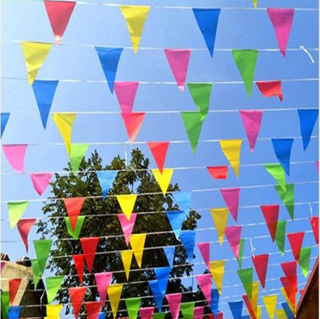 Free Shipping 80m handmade Fabric Bunting Triangle flags wedding Festival Pennant String Banner