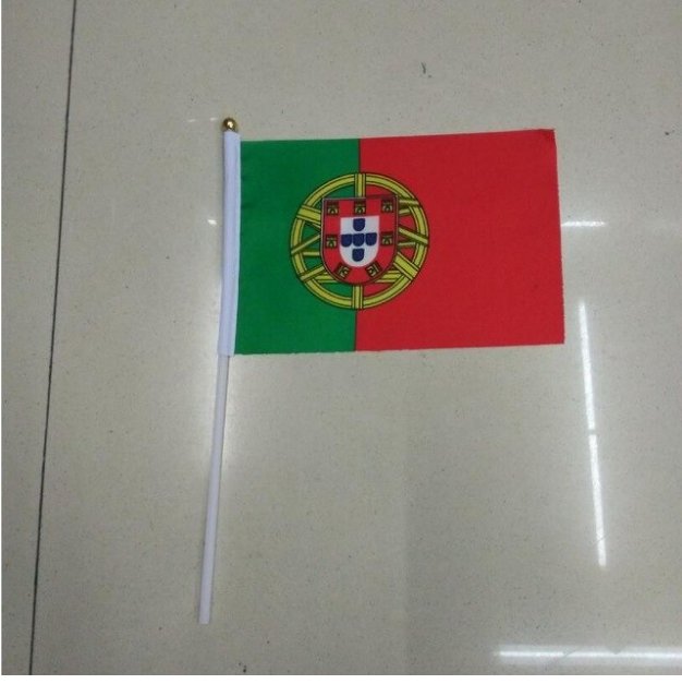 free shipping 100Pcs 14 * 21cm A plastic Stick Handing Flag World National Flag Portugal hand flags