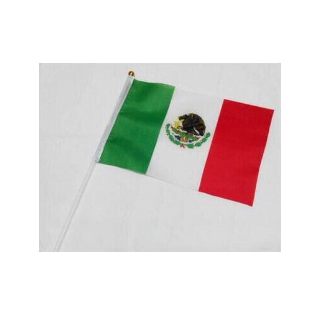 Free shipping 14*21cm mexico hand wave flags 100pcs/bag with plastic flagpole Polyester mexico hand