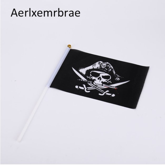 free shipping 100pcs/lot 14*21cm Jolly Roger Skull +Cross Pirates Hand Flag All Saint's Day