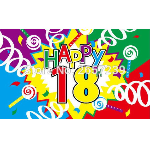Happy 18th Birthday Flag 150X90CM banner 3x5FT 100D Polyester brass grommets custom005,Free Shipping
