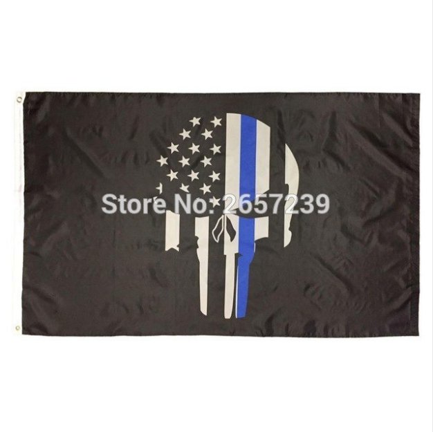 Thin Blue Line Skull Flag banner150X90CM 100D Polyester brass grommets ...